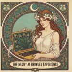 the Neon AI Browser interface showing its key features like content summarization and a prompt engineering sidebar